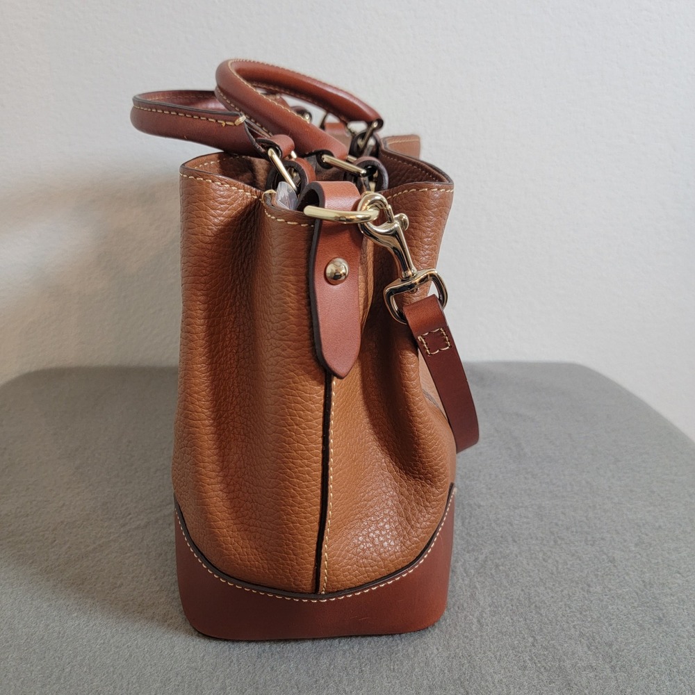 Dooney & Bourke Pebble Grain Leather Satchel Bag Caramel Brown Crossbody Handbag - Picture 6 of 16